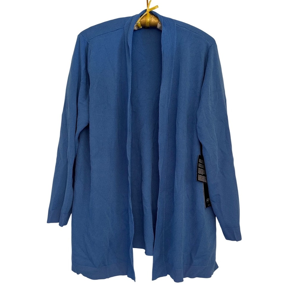 Jones New York Women XL Petite Open Front Long-sleeve Cardigan Blue Viscose‎ New